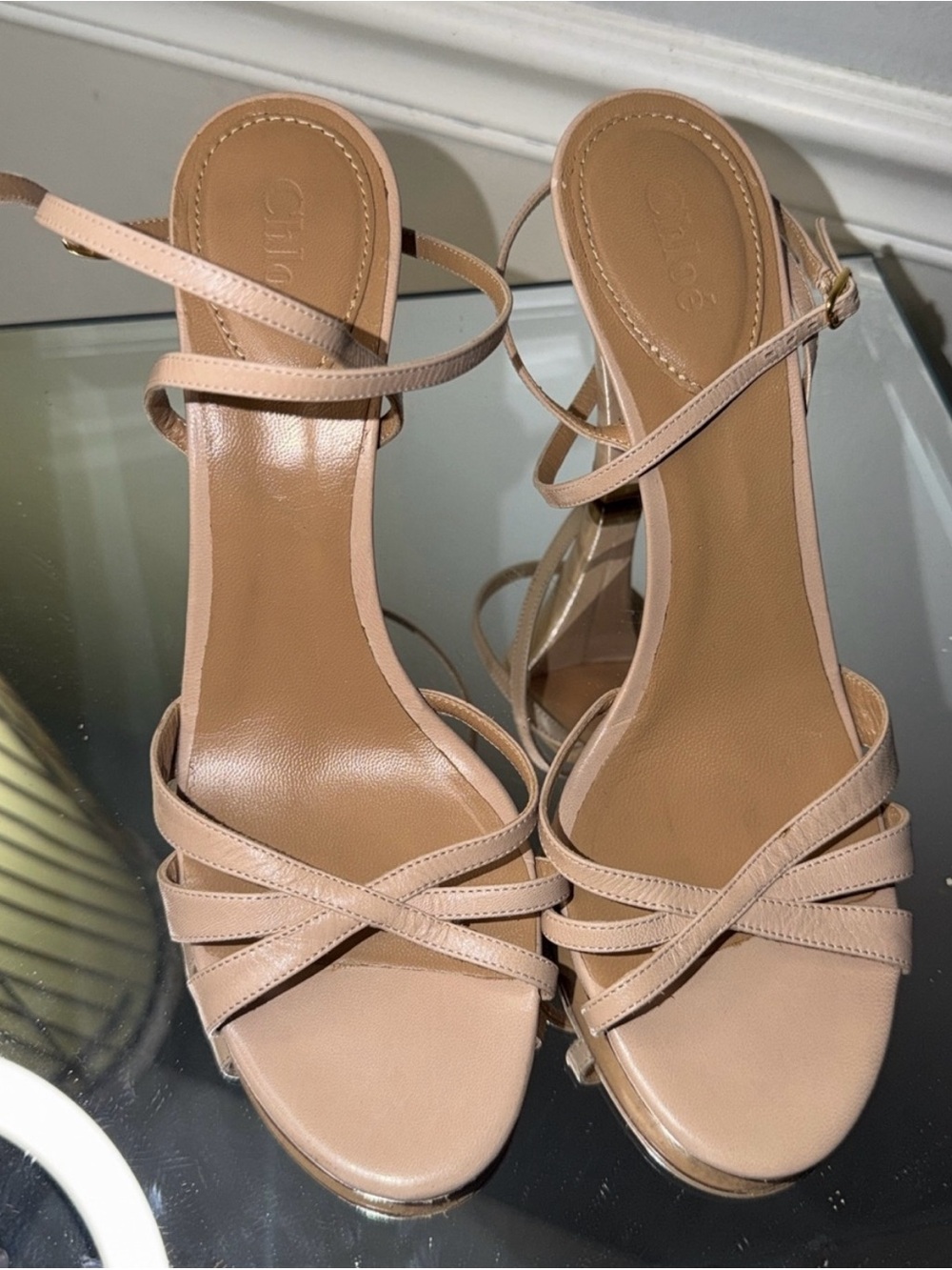 Chloe Beige Strappy Leather High-Heel Sandals